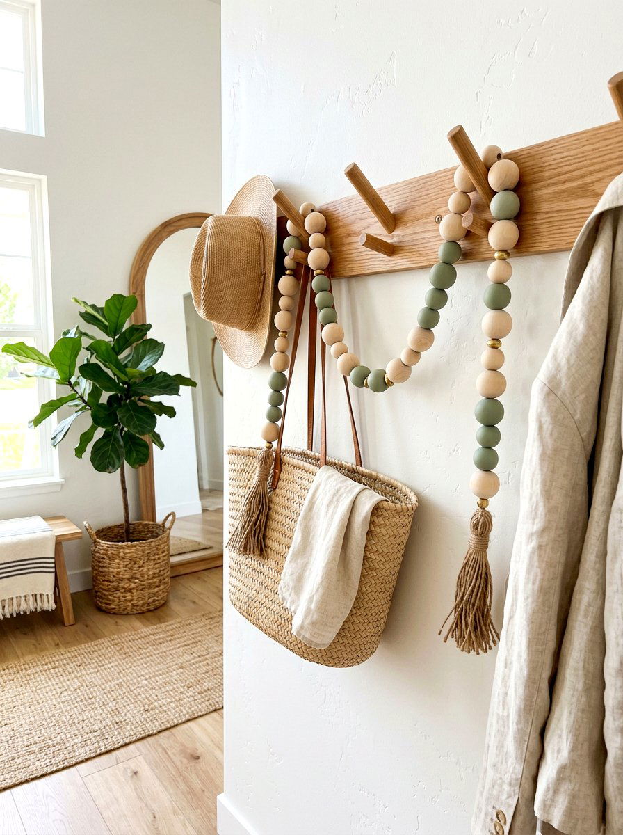 Wooden Bead Garland - 25 Spring Coat Rack Decor Ideas