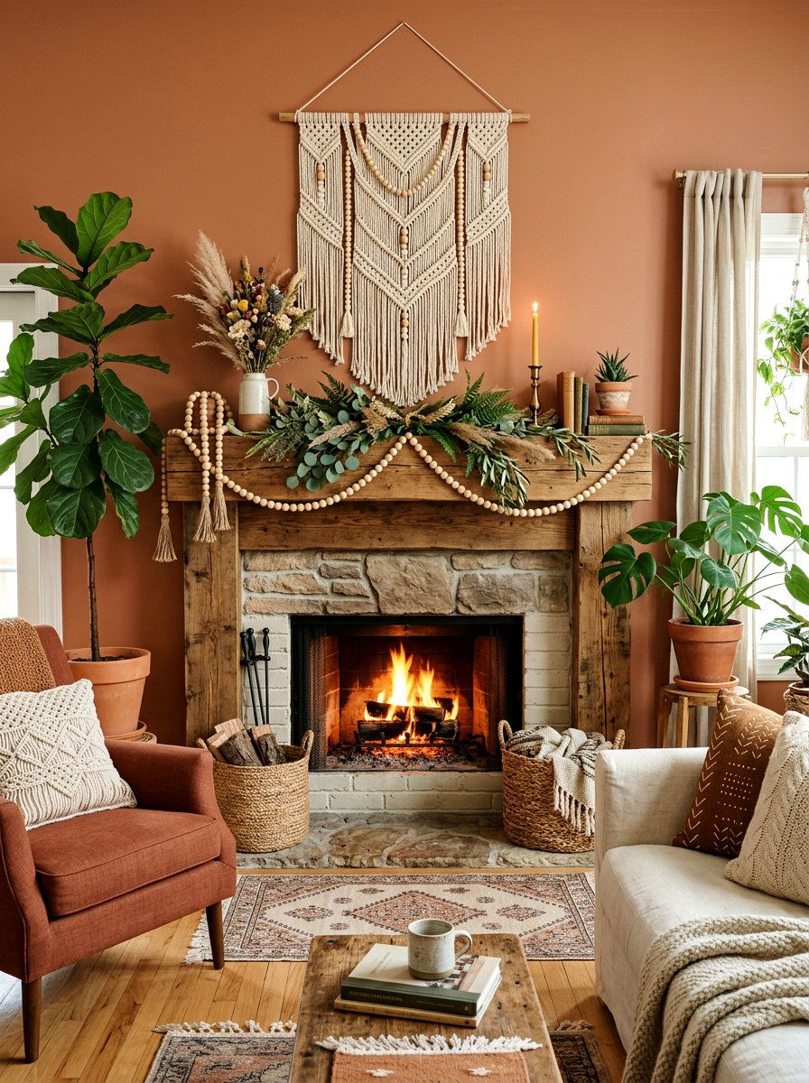 Wooden Bead Mantel - 25 Spring Garland Ideas for Mantel