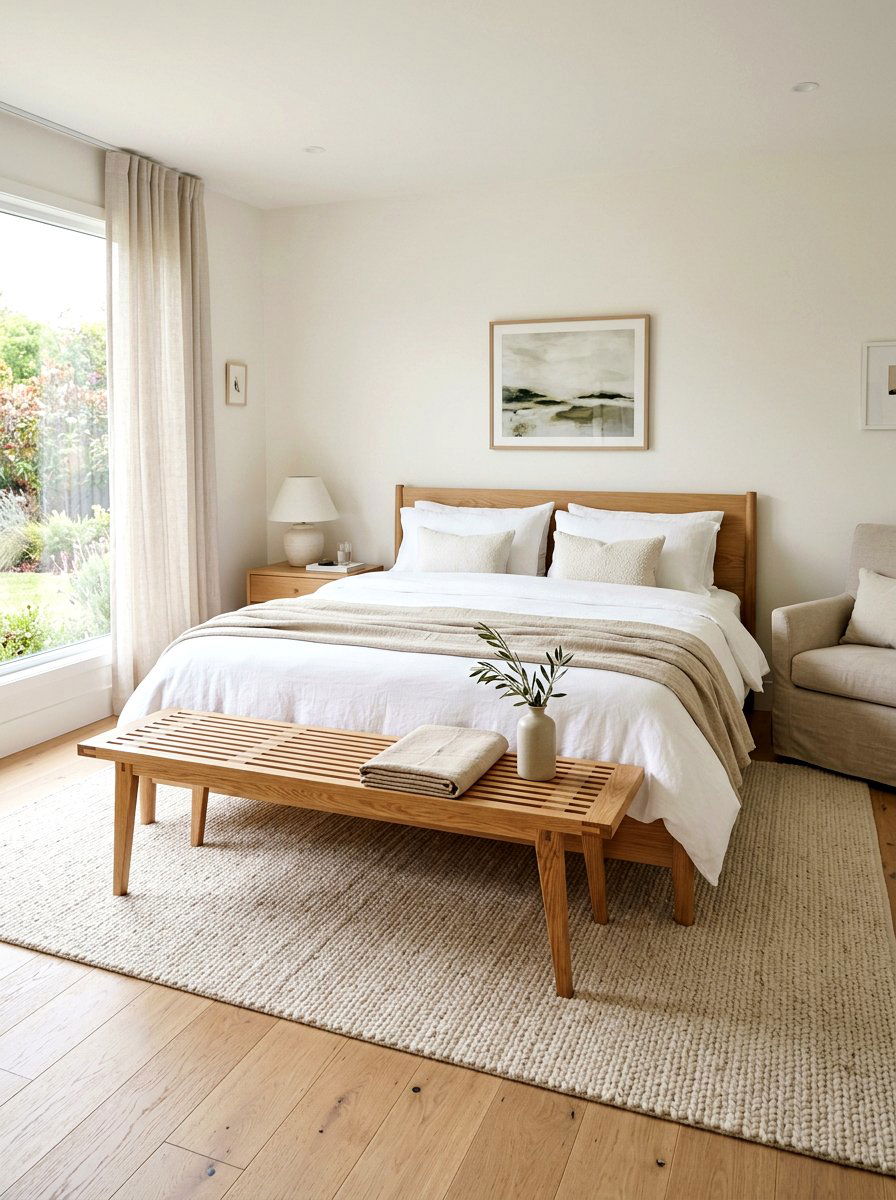 Wooden Bench - 25 Spring Guest Room Decor Ideas