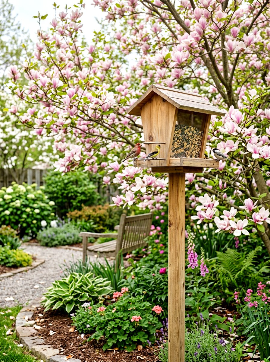 Wooden Bird Feeder - 25 Spring Wooden Garden Decor Ideas