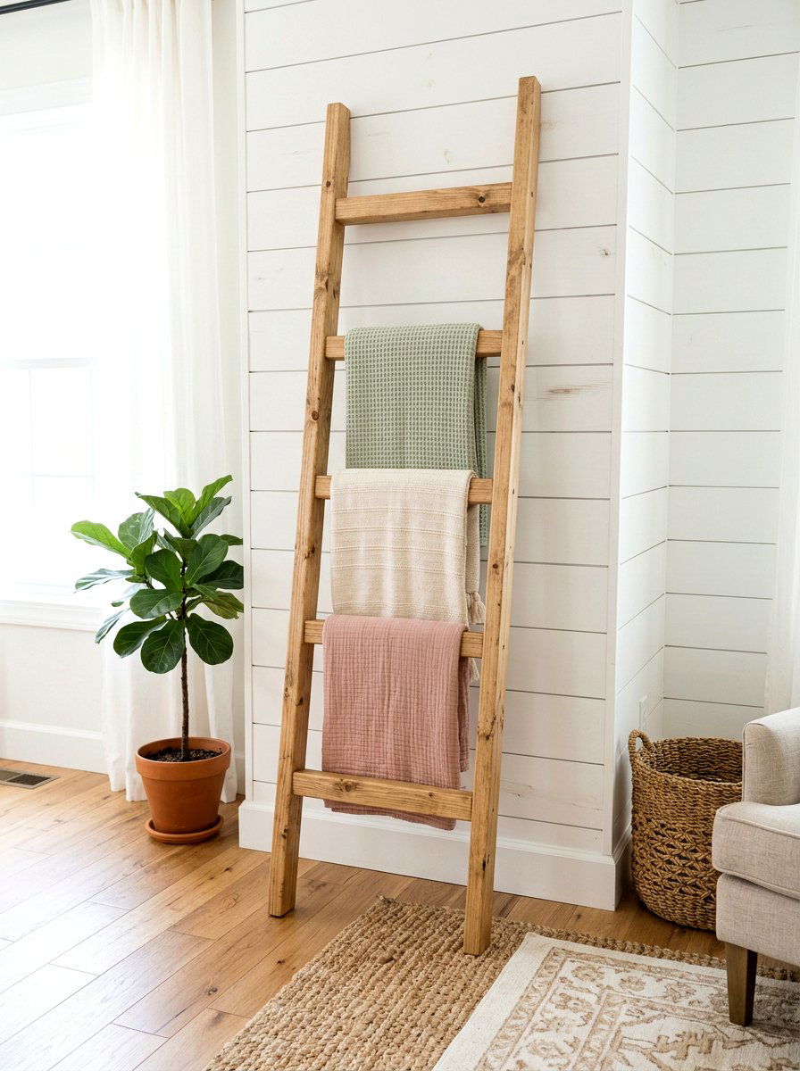 Wooden Blanket Ladder - 25 Spring Wood Craft Ideas