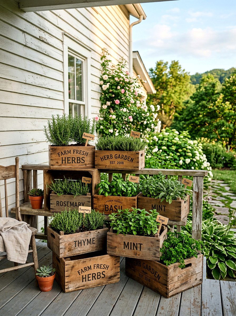 Wooden Crate Garden - 25 Spring Herb Garden Decor Ideas