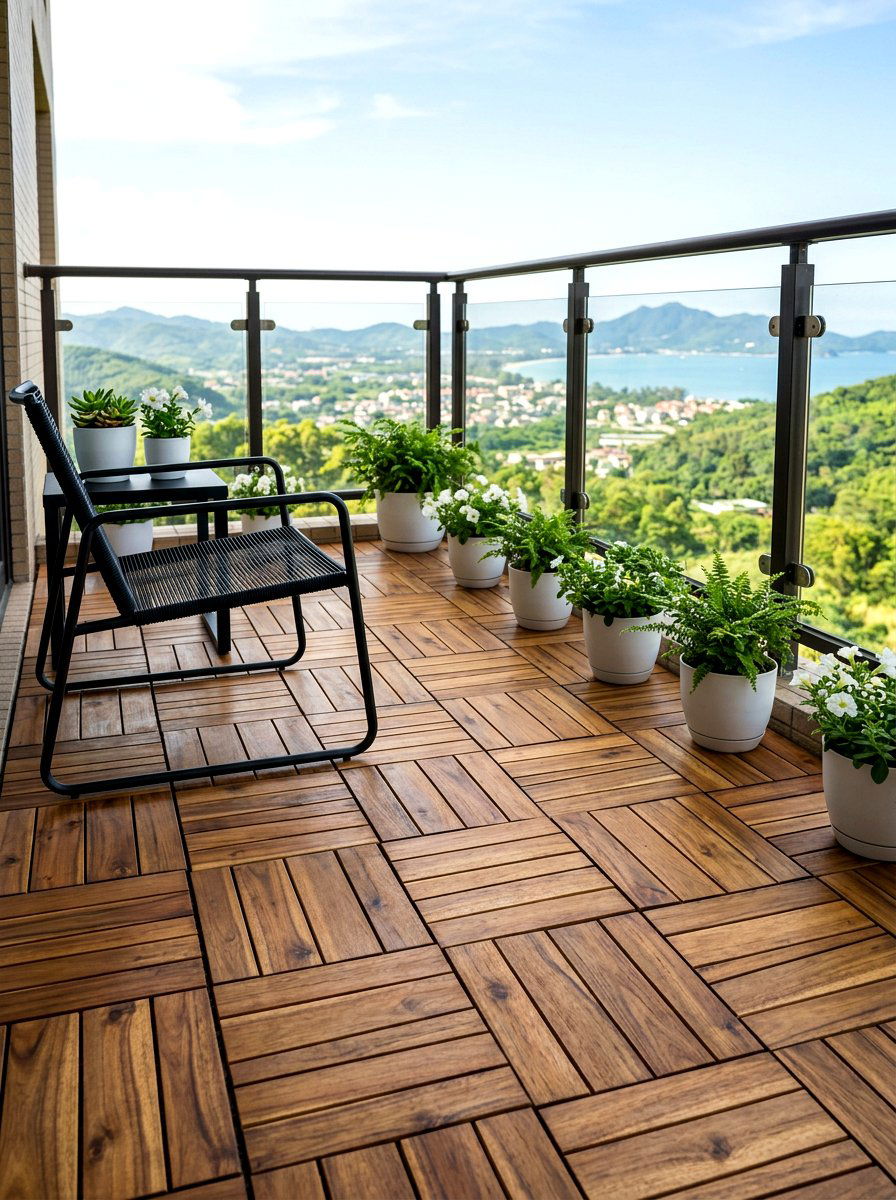 Wooden Deck Tiles - 25 Spring Small Balcony Decor Ideas