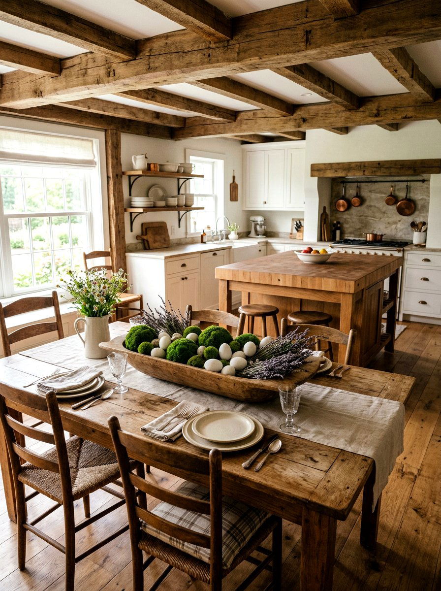 Wooden Dough Bowl - 25 Spring Kitchen Table Arrangement Ideas