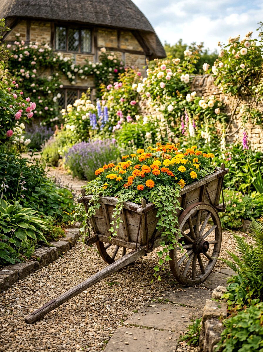 Wooden Garden Cart - 25 Spring Wheelbarrow Planter Ideas