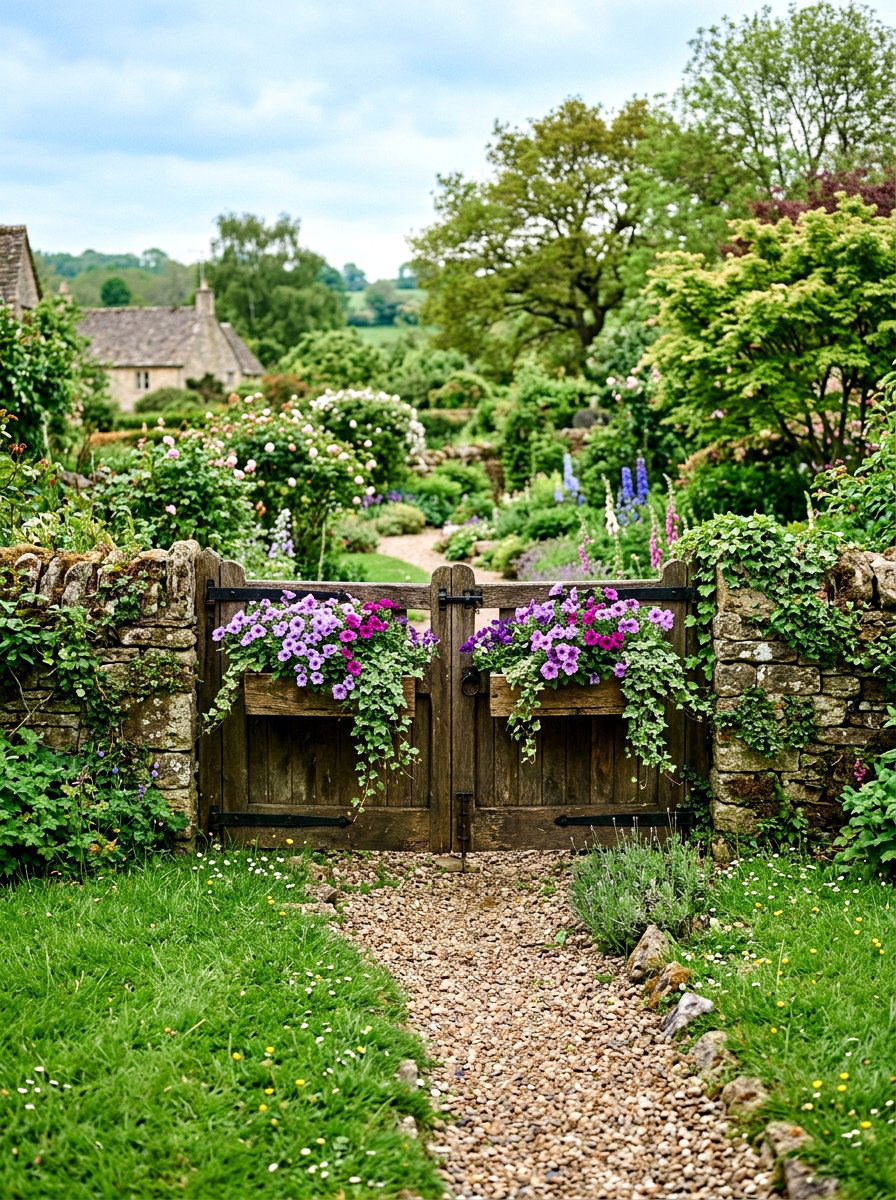 Wooden Gate With Flower Boxes - 25 Spring Front Gate Decor Ideas