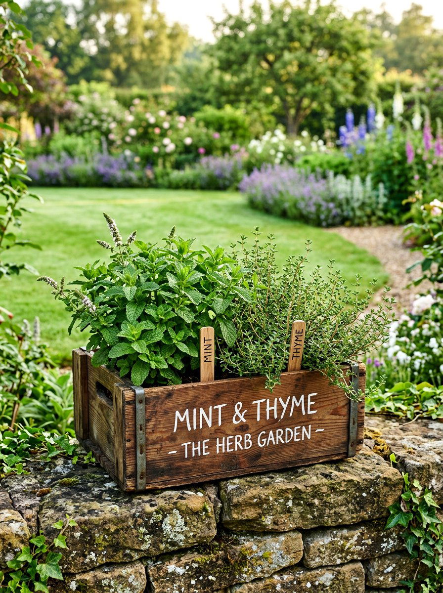 Wooden Herb Crate - 25 Spring Herb Planter Ideas