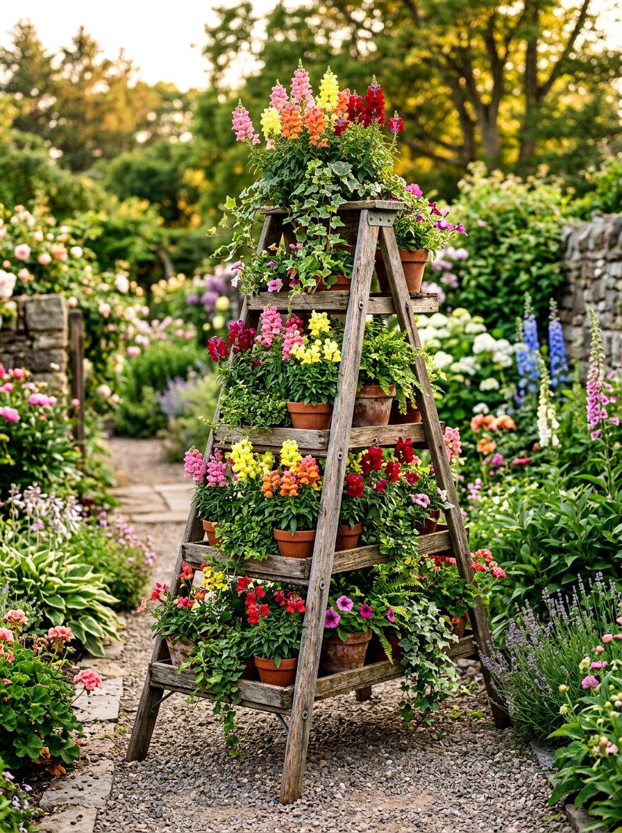 Wooden Ladder Flower Display
