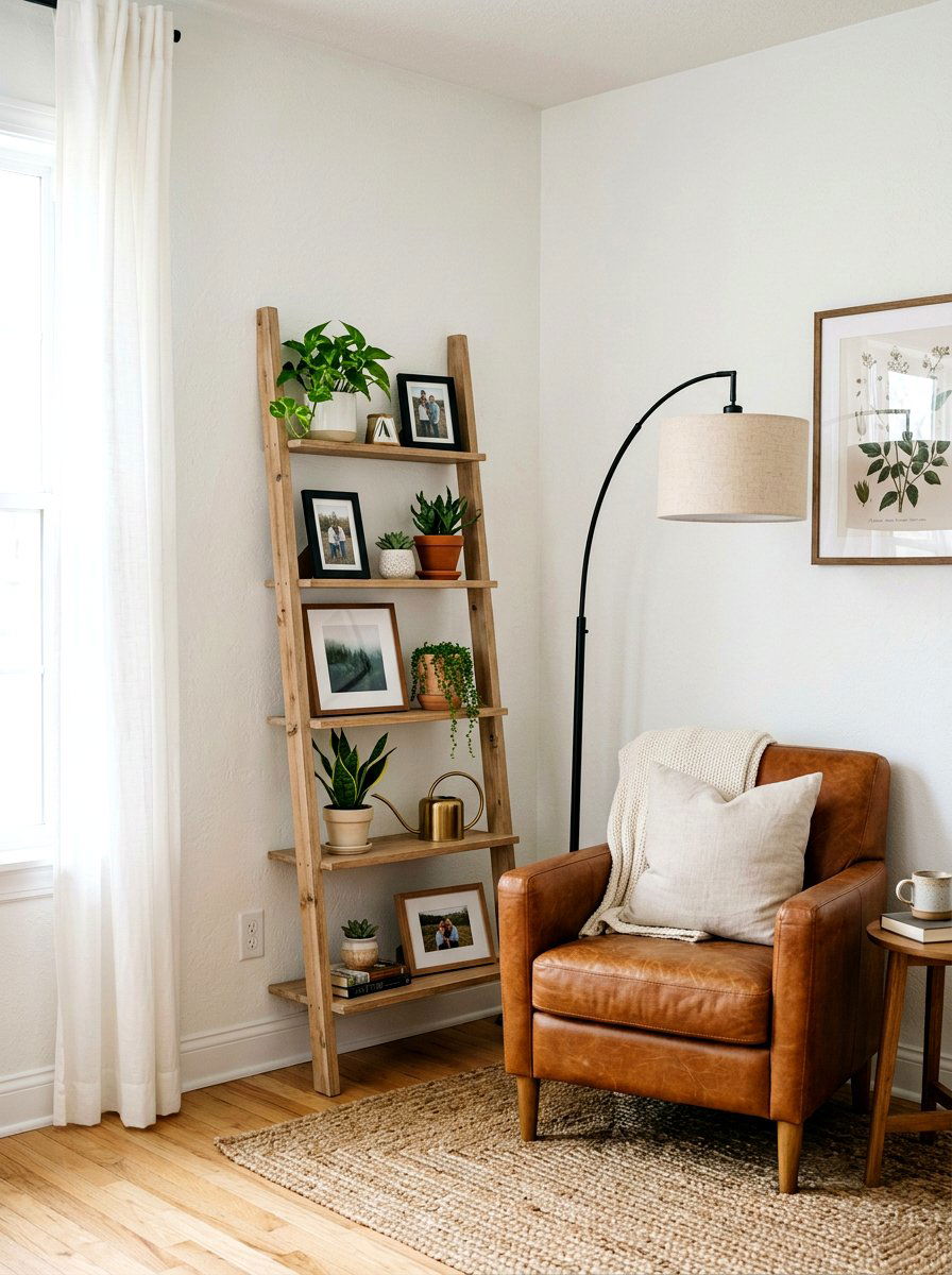 Wooden Ladder Shelf - 25 Spring Country Decor Ideas