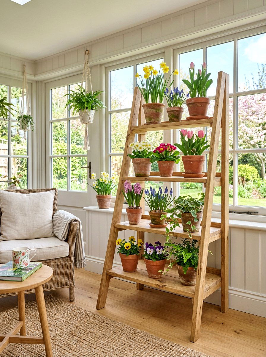Wooden Ladder Stand - 25 Spring Plant Stand Ideas