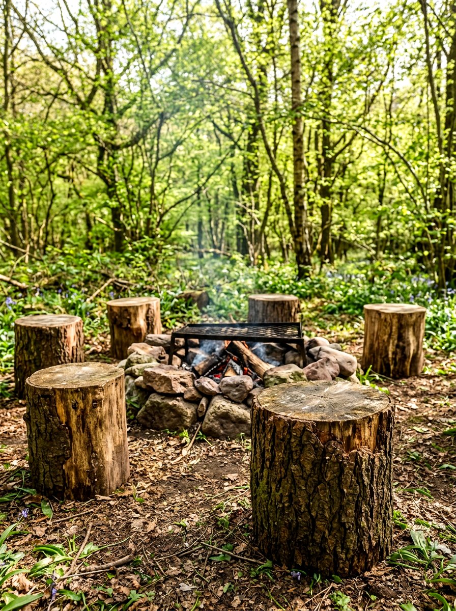 Wooden Log Stool Seating - 25 Spring Fire Pit Area Decor Ideas
