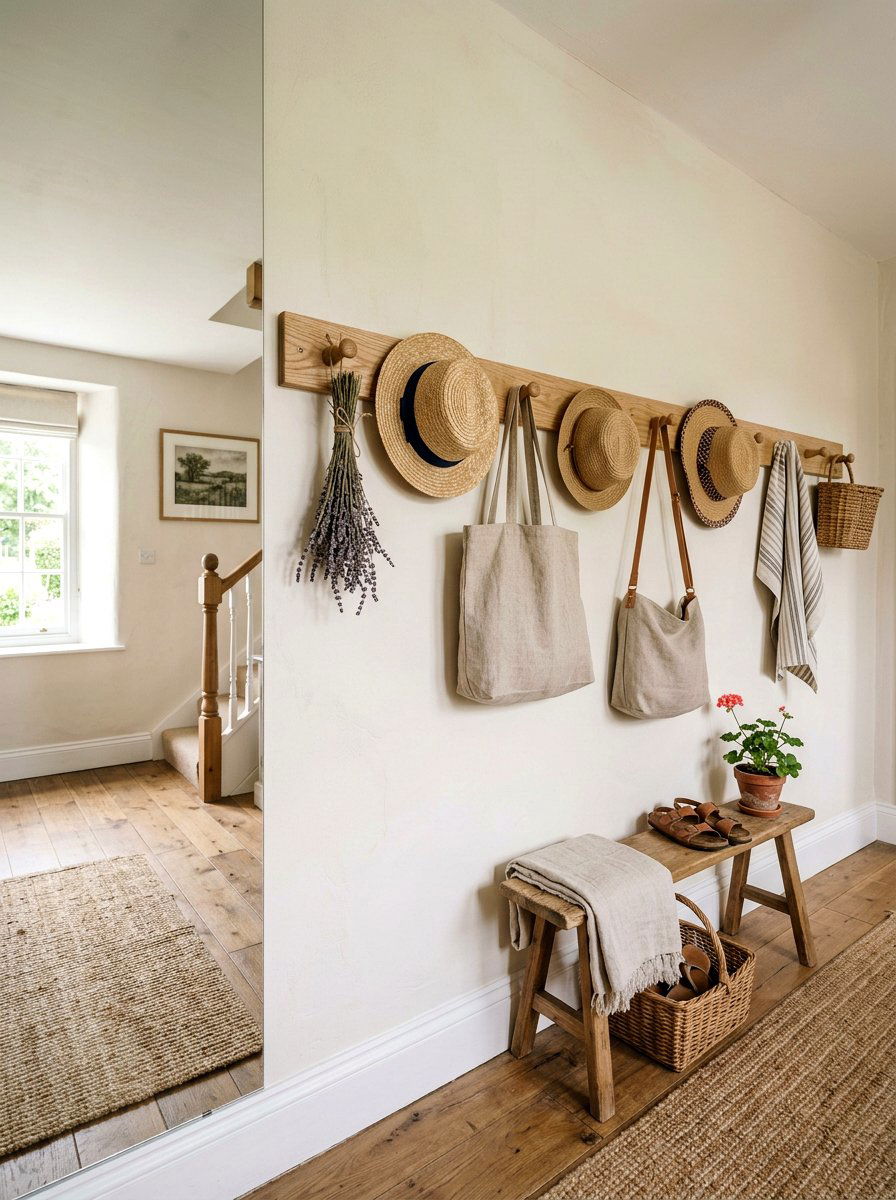 Wooden Peg Rail - 25 Spring Hallway Wall Decor Ideas