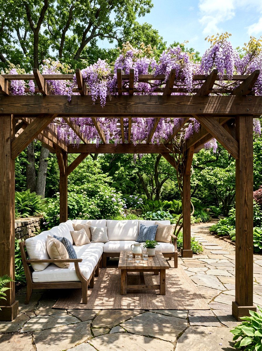 Wooden Pergola Canopy - 25 Spring Garden Nook Decor Ideas