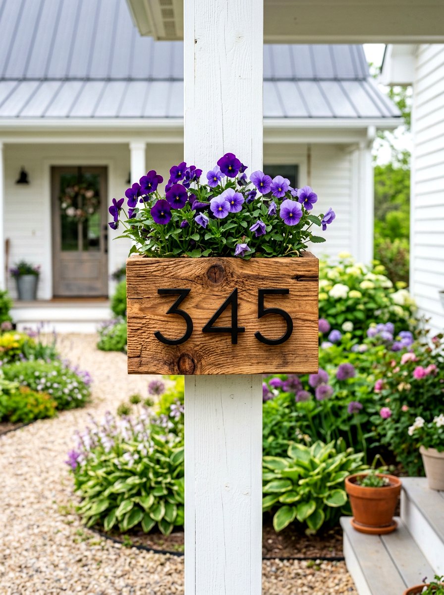 Wooden Planter House Number - 25 Spring House Number Decor Ideas