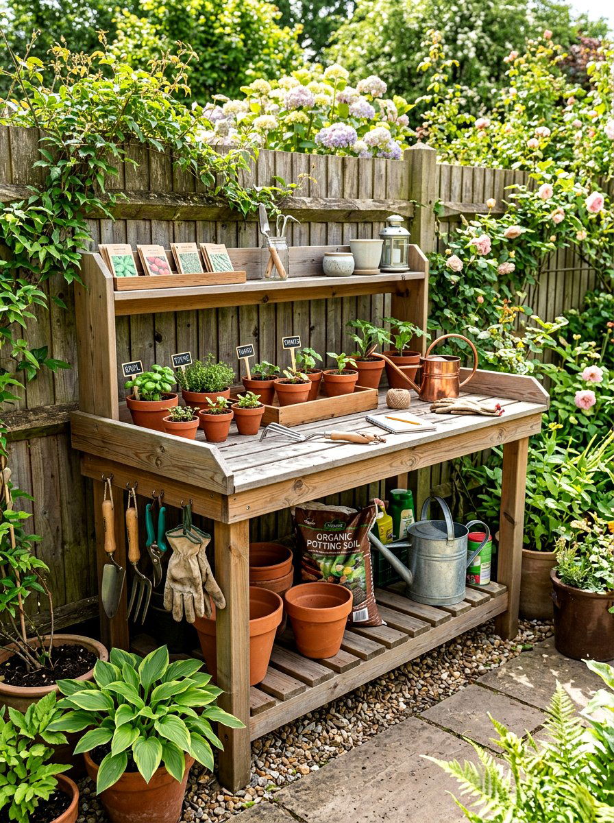 Wooden Potting Bench - 25 Spring Wooden Garden Decor Ideas
