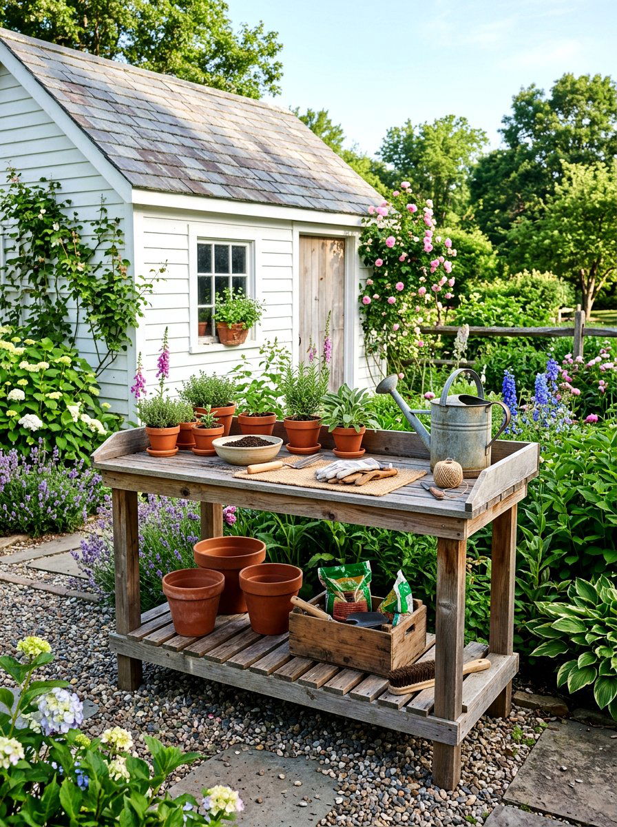 Wooden Potting Bench - 25 Spring Backyard Decor Ideas
