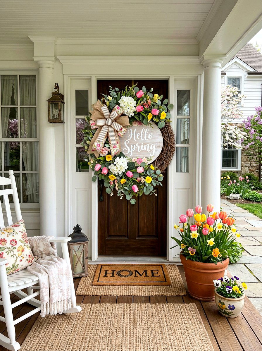 Wooden Sign Spring Wreath - 25 Spring Ribbon Wreath Ideas
