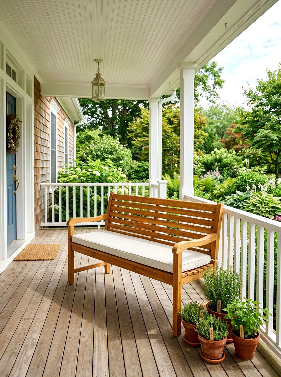 Wooden Slat Bench Porch - 25 Spring Outdoor Bench Decor Ideas