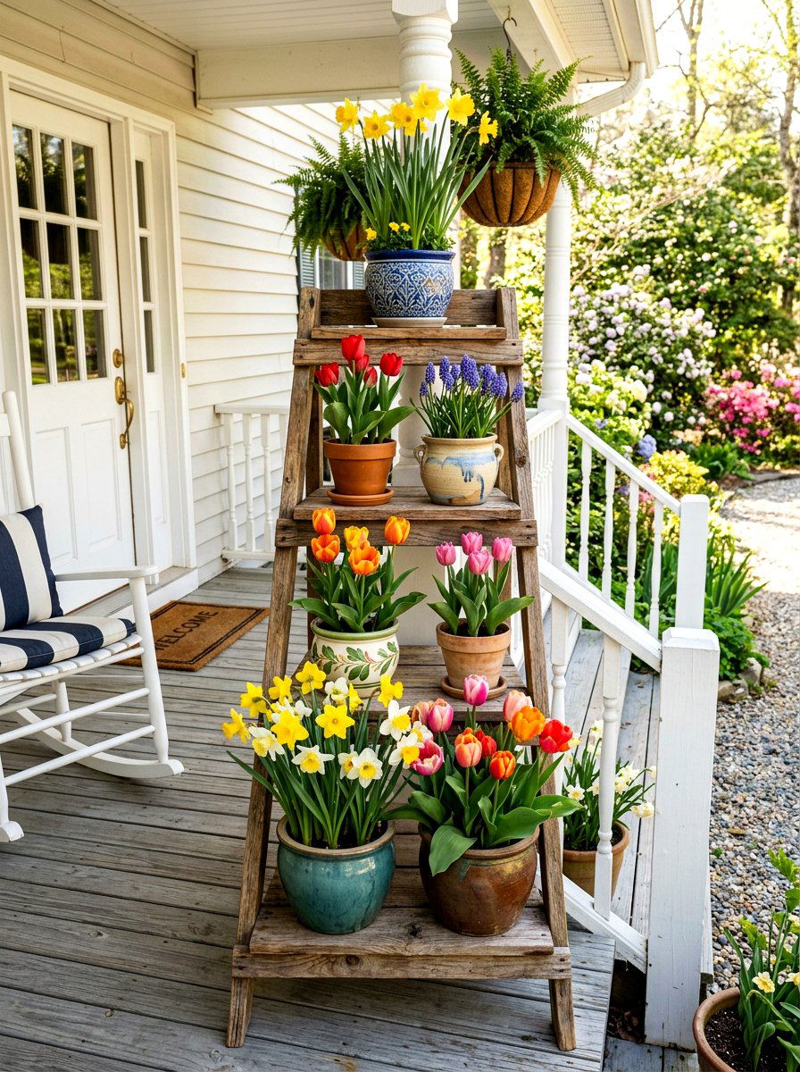 Wooden Tiered Plant Stand - 25 Spring Flower Stand Ideas