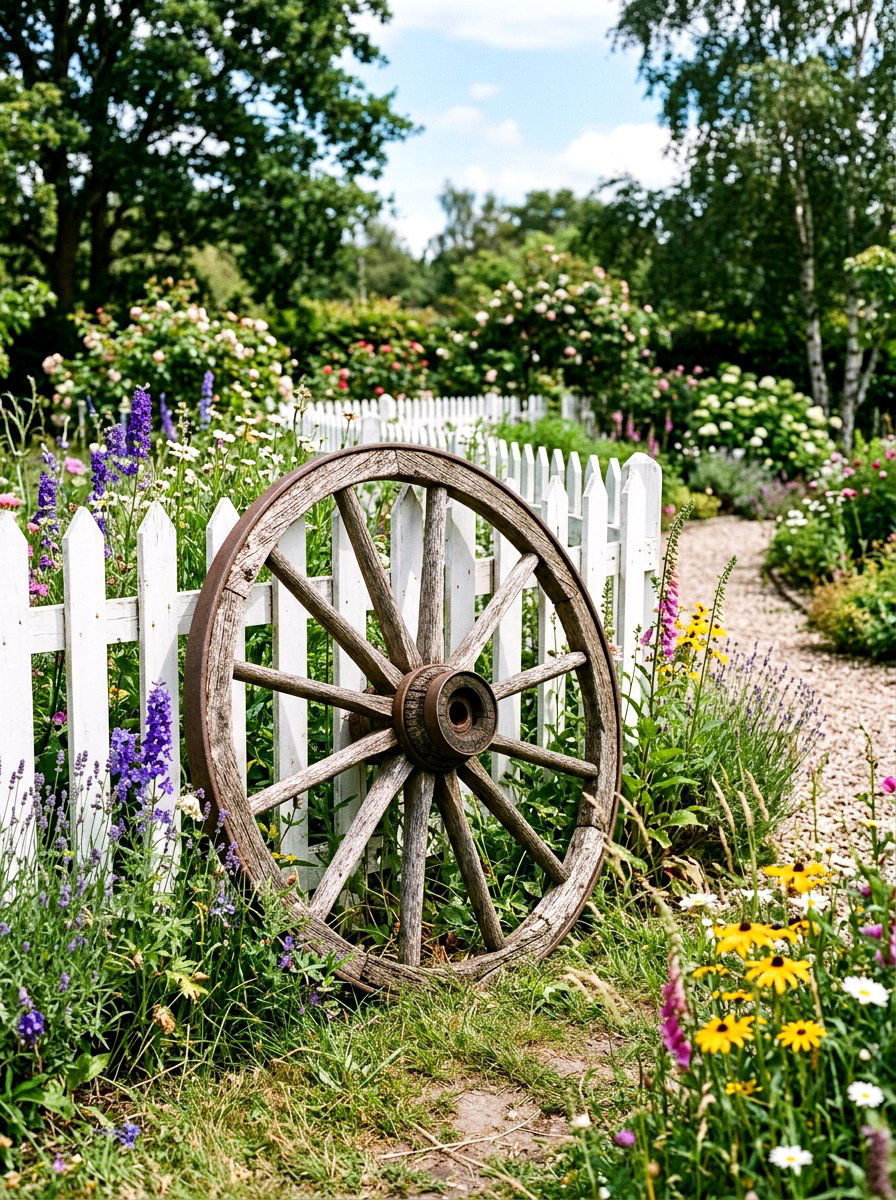 Wooden Wagon Wheel - 25 Front Yard Spring Decor Ideas
