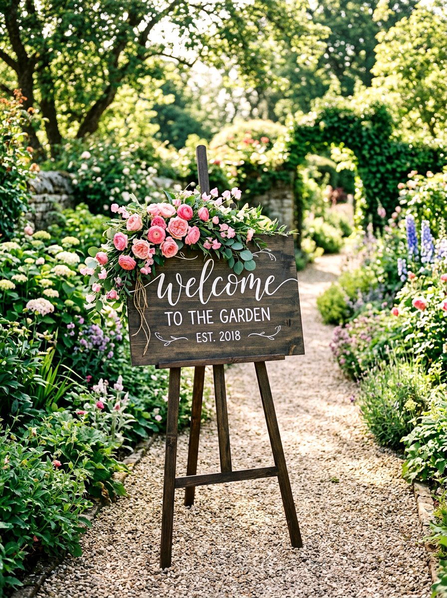 Wooden Welcome Sign - 25 Spring Engagement Party Decor Ideas