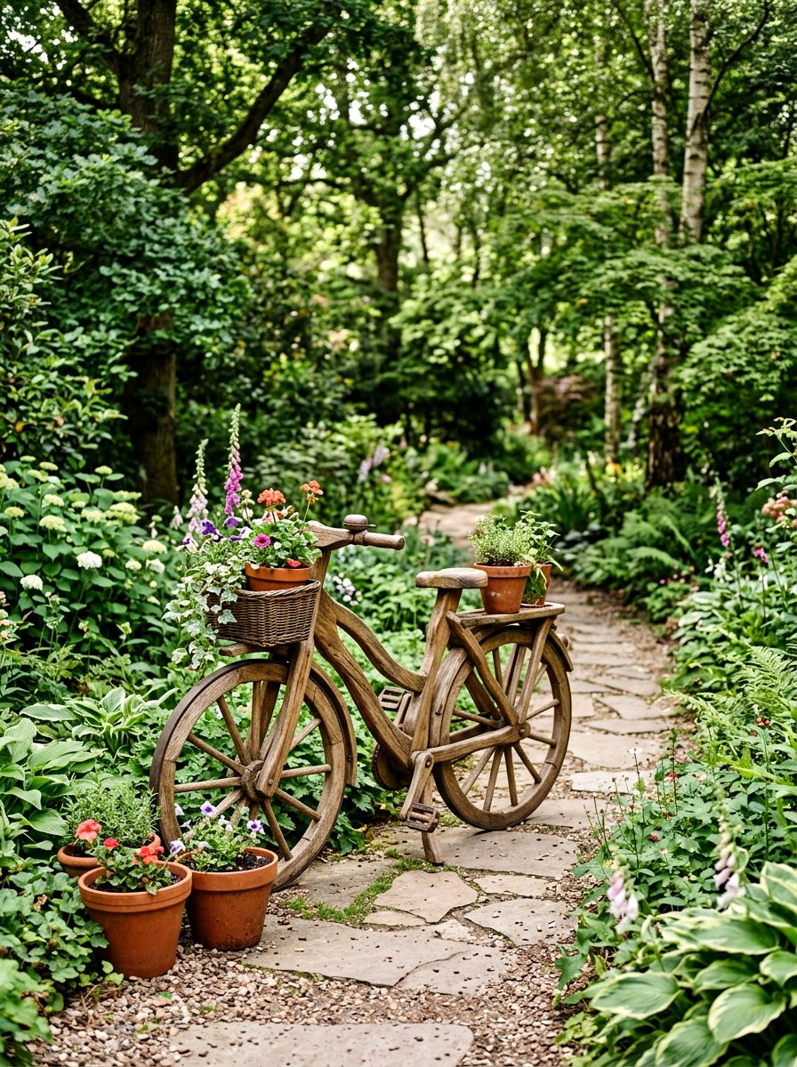 Wooden Wheel Decorative Bike - 25 Spring Bicycle Decor Ideas