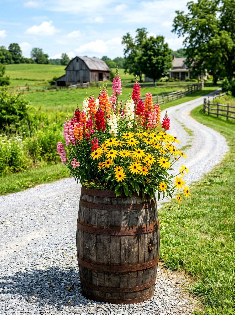 Wooden barrel planter - 25 Spring Planter Ideas