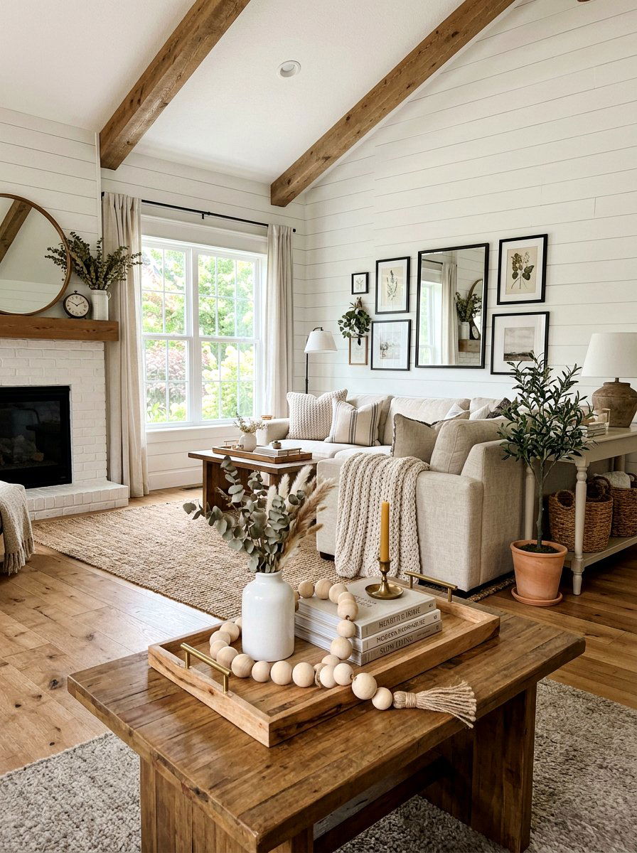 Wooden bead garland tray - 25 Spring Coffee Table Styling Ideas