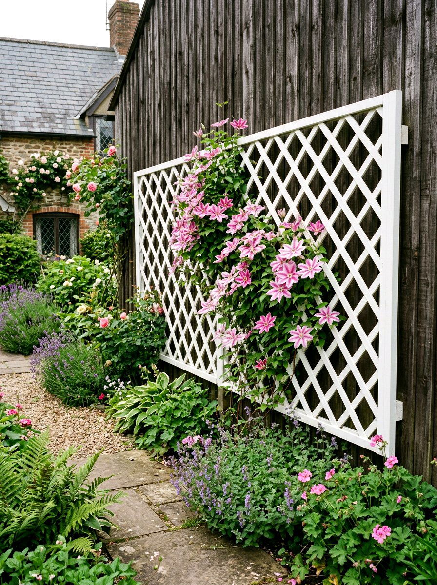 Wooden lattice trellis - 25 Spring Garden Wall Decor Ideas