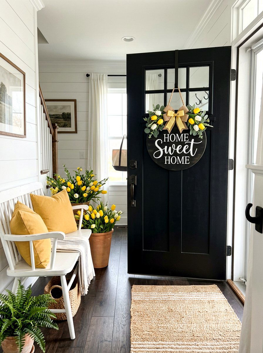 Wooden round door hanger - 25 Spring Door Hanger Ideas