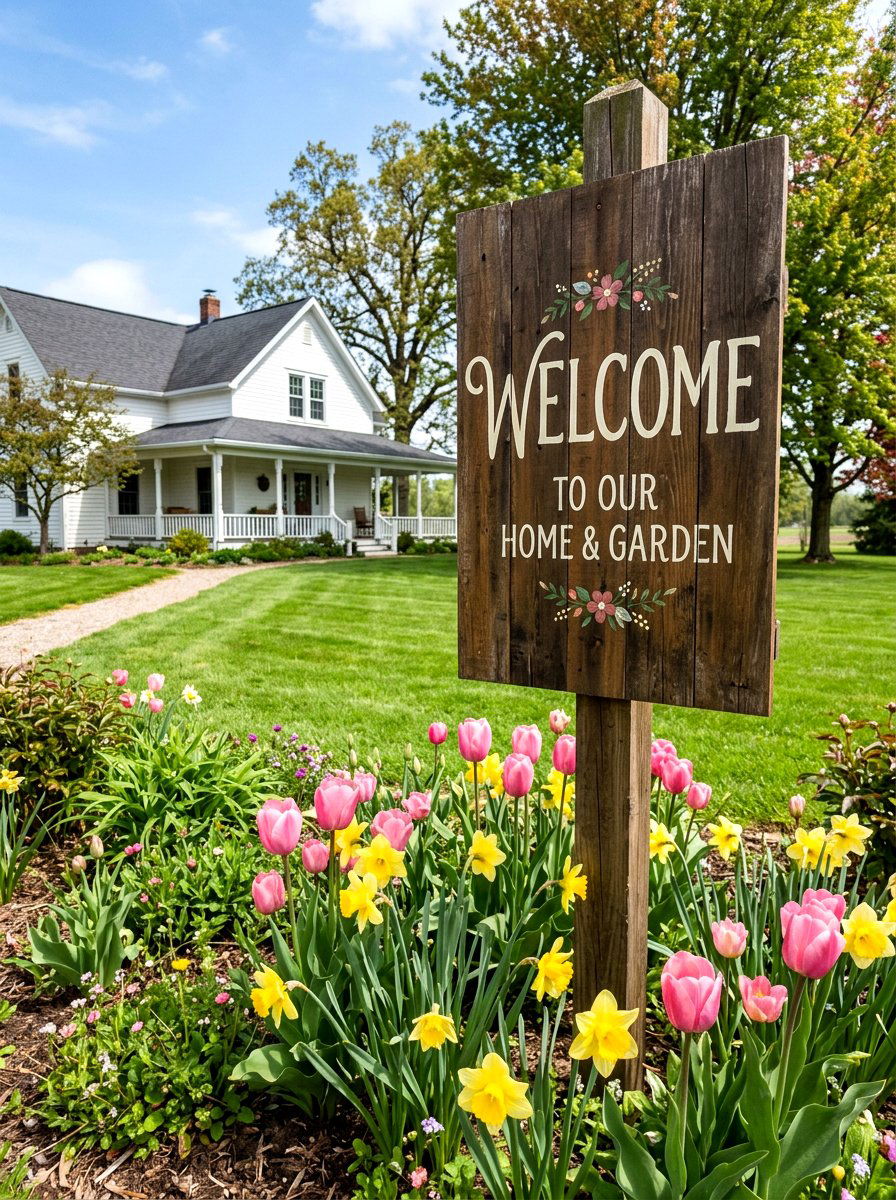 Wooden welcome garden sign - 25 Spring Garden Sign Ideas