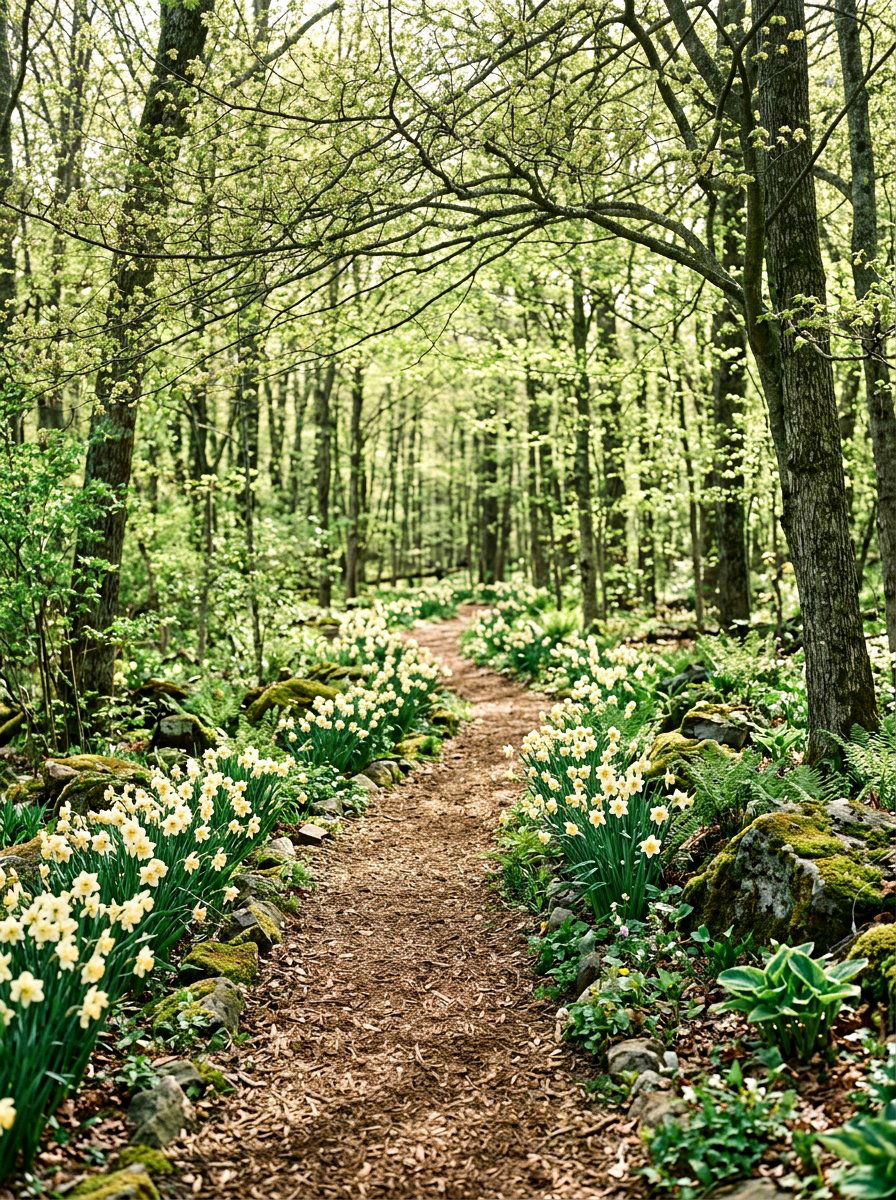 Woodland Garden Path - 25 Spring Daffodil Garden Ideas