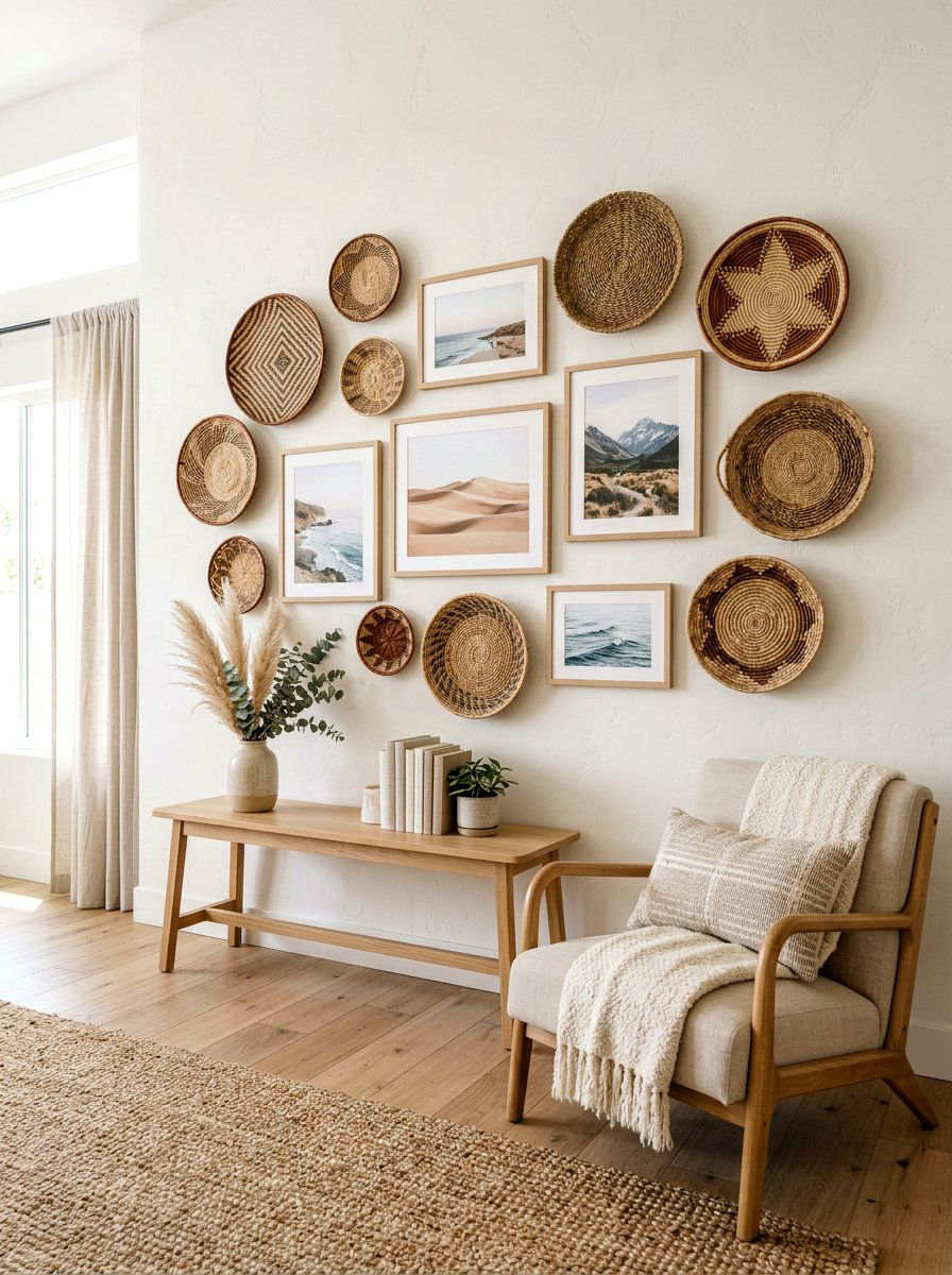 Woven Basket And Art Combo Wall - 25 Spring Gallery Wall Ideas