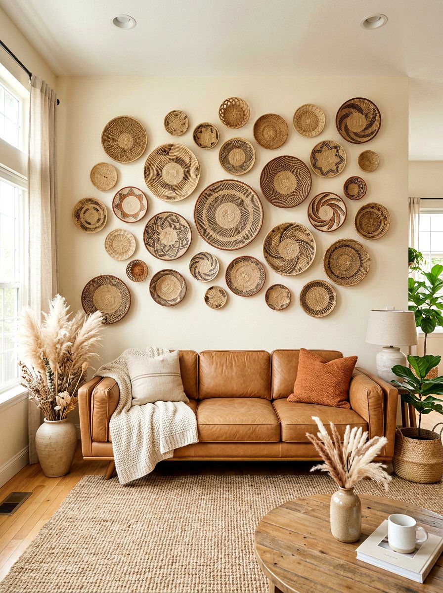 Woven Basket And Plate Wall - 25 Spring Plate Wall Ideas