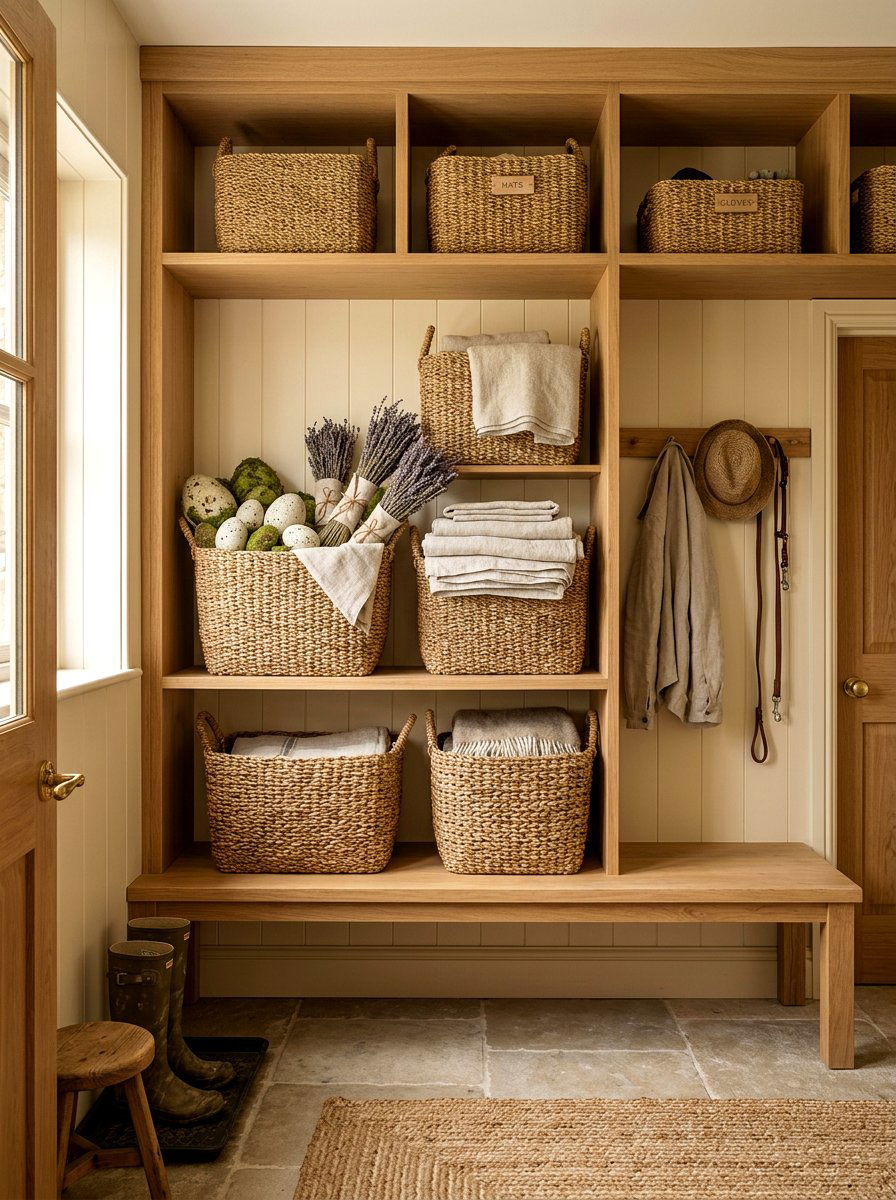 Woven Basket Arrangement - 25 Spring Shelf Vignette Ideas