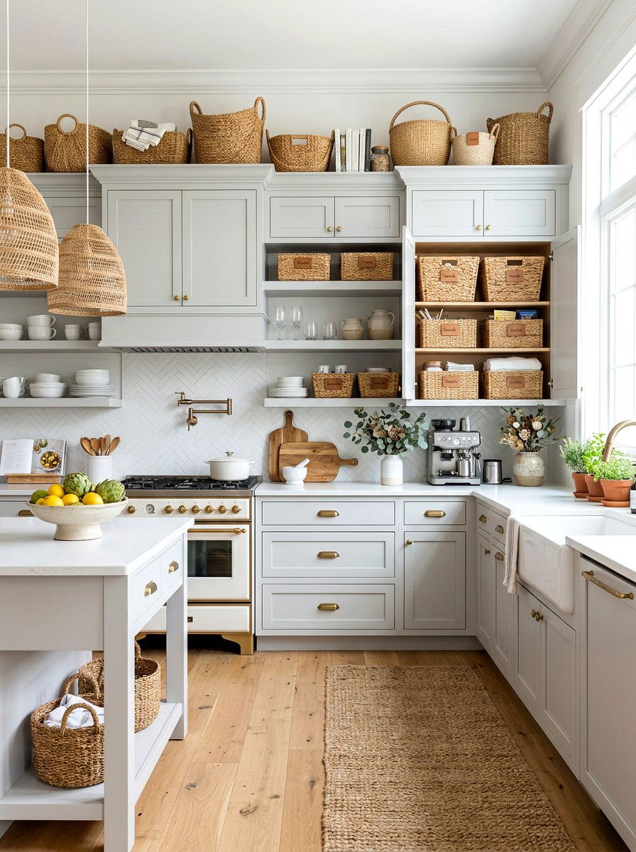 Woven Basket Cabinet Decor - 25 Spring Kitchen Cabinet Decor Ideas