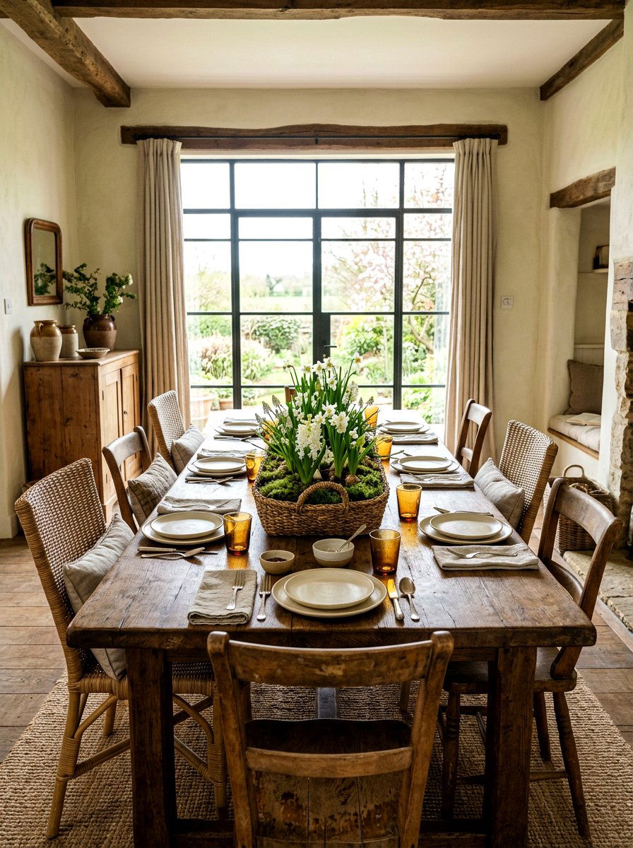 Woven Basket Centerpiece - 25 Spring Farm Table Decor Ideas