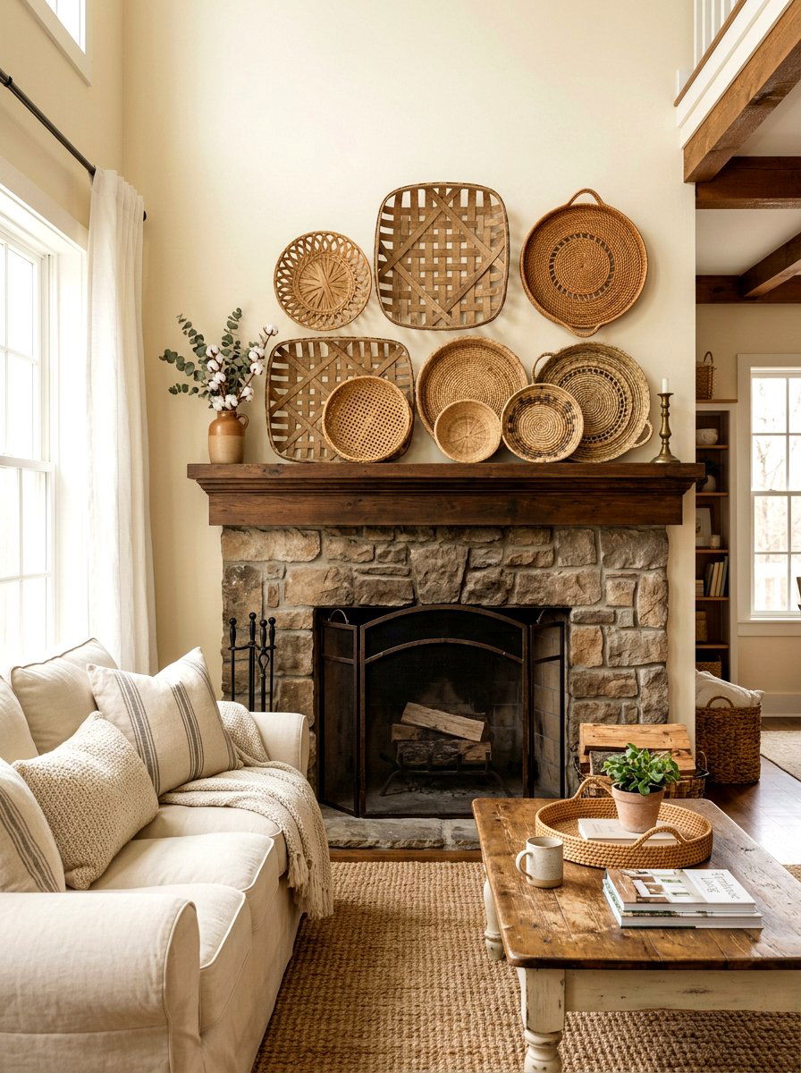 Woven Basket Decor - 25 Spring Mantel Arrangement Ideas
