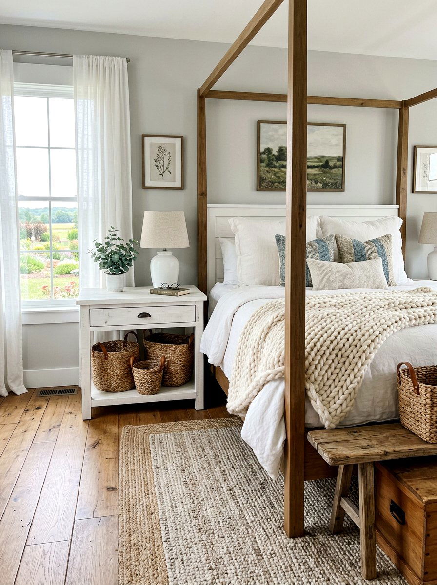 Woven Basket Decor - 25 Spring Nightstand Decor Ideas