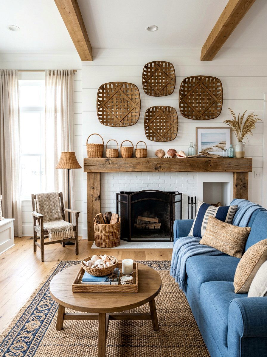 Woven Basket Decor - 25 Spring Fireplace Mantel Ideas