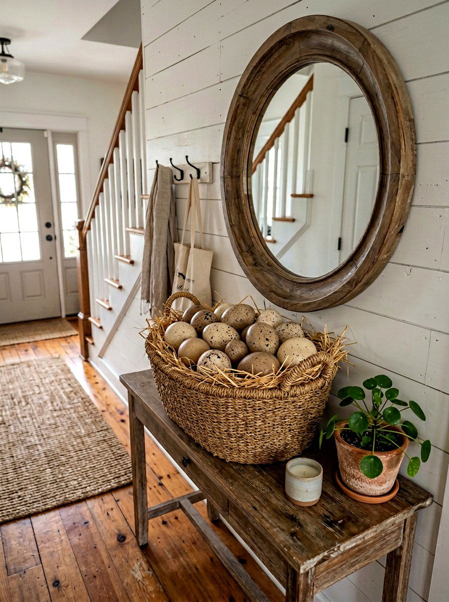 Woven Basket Display - 25 Spring Speckled Egg Ideas