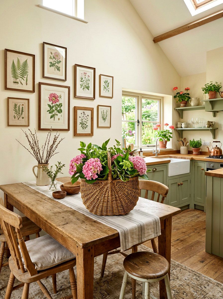 Woven Basket Floral Display - 25 Spring Kitchen Table Centerpiece Ideas