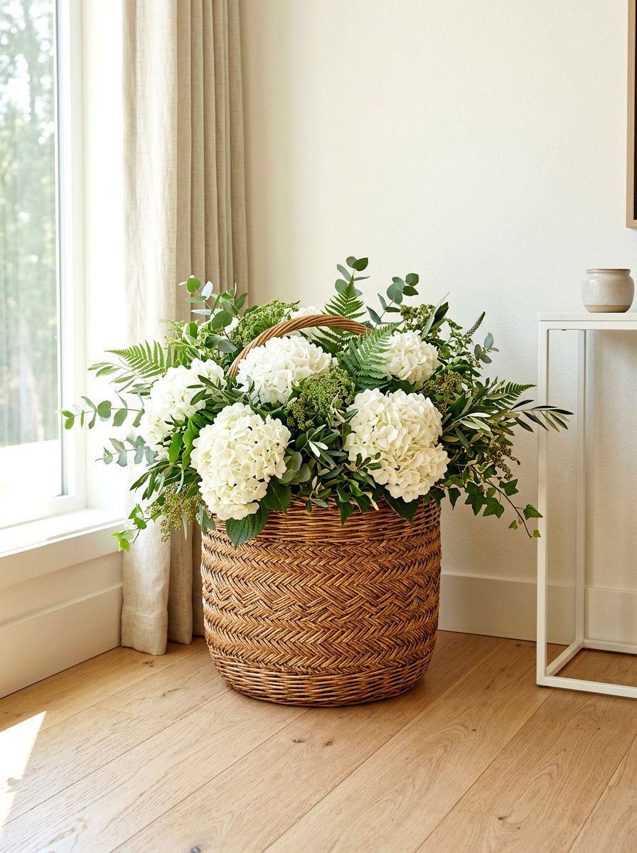 Woven Basket Floral Display - 25 Spring Bridal Shower Decor Ideas