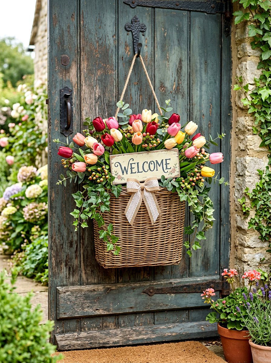 Woven Basket Floral - 25 Spring DIY Wreath Ideas