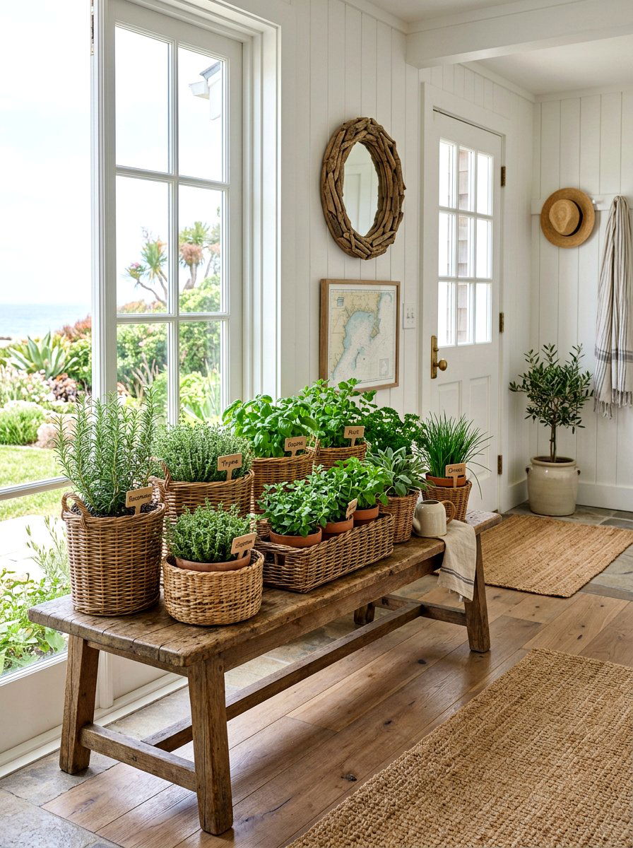 Woven Basket Herb Display - 25 Spring Indoor Herb Display Ideas