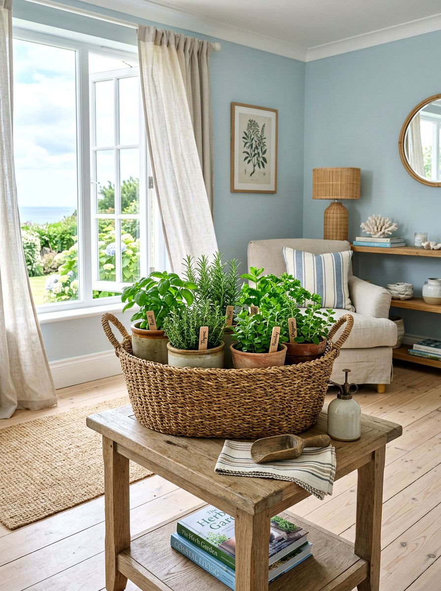 Woven Basket Herb Display - 25 Spring Herb Decor Ideas