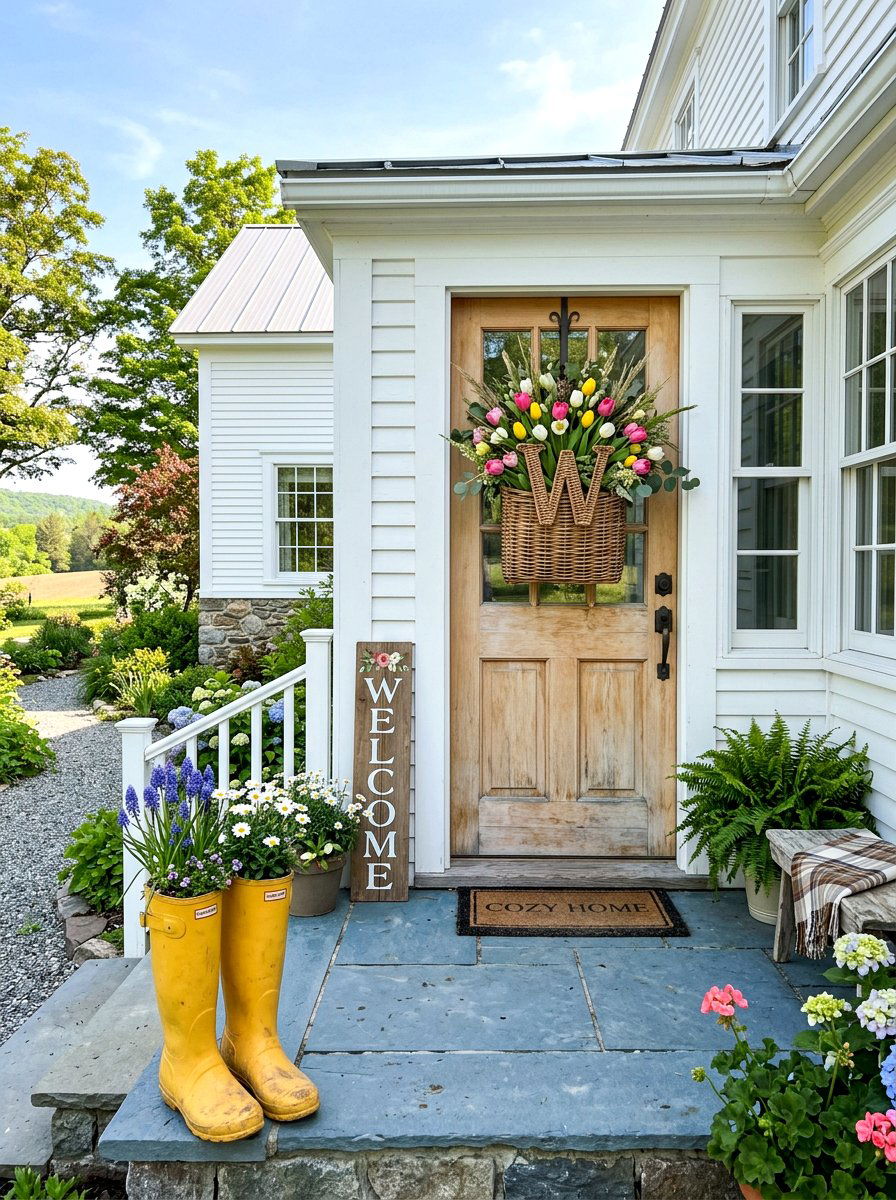 Woven Basket Initial Wreath - 25 Spring Initial Wreath Ideas