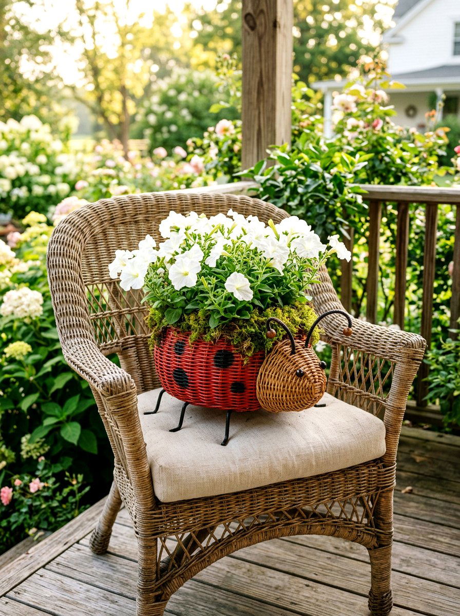Woven Basket Ladybug Planter - 25 Spring Ladybug Planter Ideas