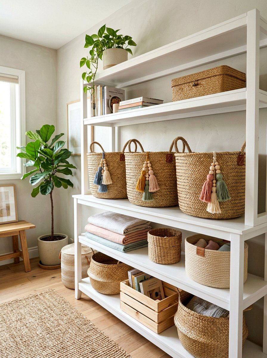 Woven Basket Organization - 25 Spring Toddler Room Decor Ideas