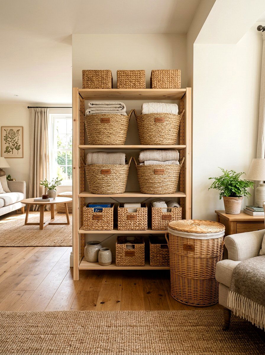 Woven Basket Organization - 25 Spring Model Home Decor Ideas